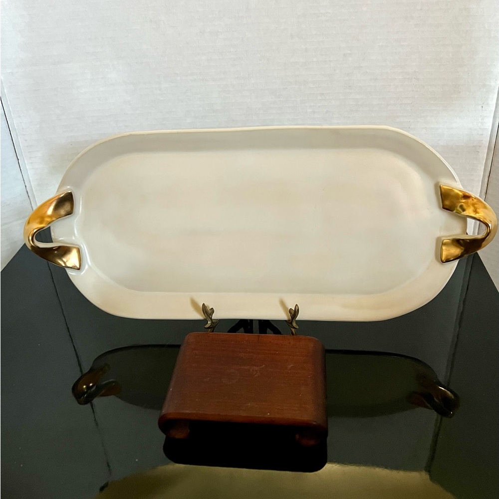 Heath Ceramics Ivory and Gold Oval Tray